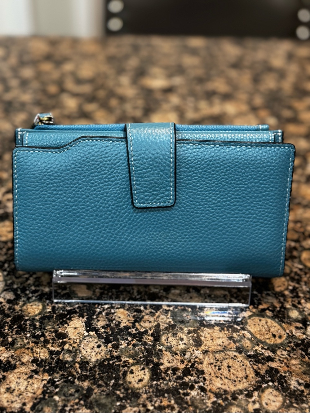 Sendefn Teal Leather Snap Wallet
